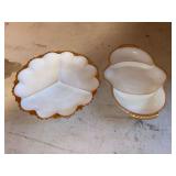 Set of 2 Vintage Gold Rim Milk Glass Serving Trays