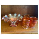 Vintage Carnival Glass Dish and Cups