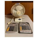 Desk Fan and Vintage Calculators