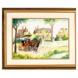 1980 Watercolor of 19th Century Buggy Scene 1980