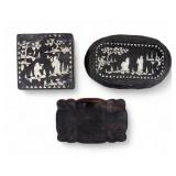 Chinese Inlaid MOP Lacquer Box & Plaque + Tray