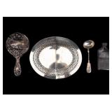 French Silver, Am Pewter Flask & Victorian Mirror