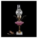 Vintage Cranberry Swirl Glass Converted Lamp