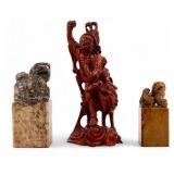 20th C. Chinese Carved Wood Figurine and Chops