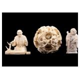 19th/20th C. Dragon Puzzle Ball and Figurines