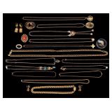 Gold Tone Necklaces, Brooches, & Earrings (20 Pcs)