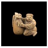 19th C. Japanese Netsuke Man w/ Bag