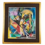 Signed Multi-Color Abstract Painting on Paper