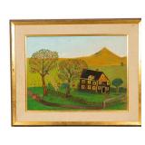 Signed Vintage Folk Art Farm Painting