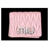 Miu Miu Pink Quilted Leather Wallet Crystal Logo