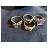 (4) purple stoned rings mark 925