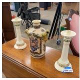 Vintage vase and candle stick set