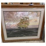 Large framed boat foil picture