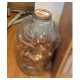 20" high glass piggy bank with contents