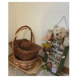 misc. basket, decor and small lamp lot