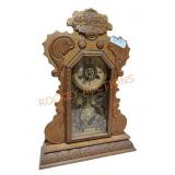 Antique Carved Wooden Wall Clock with Roman Numera