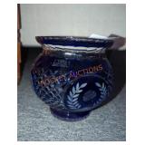 Cobalt Blue Cut-to-Clear Glass Vase