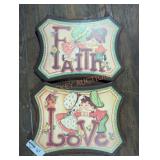 Vintage "Love" and "Faith" Wood Signs