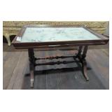 Vintage Coffee Table with Tapestry Glass Top