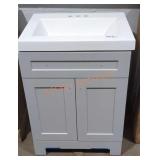 Gray vanity with white marble top. 32in Height by