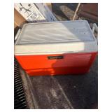 Vintage cooler  with grilling supplies