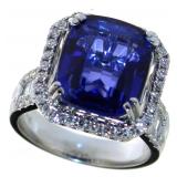 14kt Gold 11.13 ct Cushion Sapphire & Diamond Ring