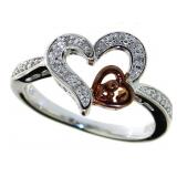 Two Tone Brilliant Diamond Double Heart Ring