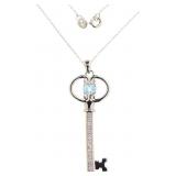 Genuine Blue Topaz & Diamond Antique Key Necklace