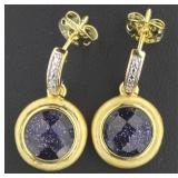 Cabochon Blue Gold Stone Earrings