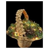 Lighted Basket of Evergreen & Pine Cones