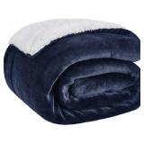 Navy Blue & White Sherpa Throw 50 x 60 "