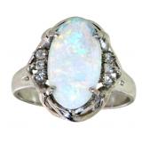 Platinum Natural Opal & Diamond Ring