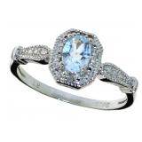 Oval Natural Blue Topaz & Diamond Ring