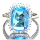 Cushion Cut 6.50 ct Blue Topaz Cocktail Ring