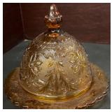 Vintage Amber Glass Covered Butter Dish