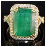 14kt Gold 8.22 ct GIA Emerald & Diamond Ring