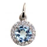 Genuine Swiss Blue Topaz Halo Designer Pendant