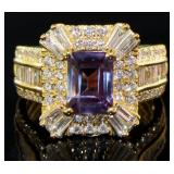 Emerald Cut 3.70 ct Alexandrite & Lab Diamond Ring