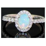 Oval Natural Cabochon White Opal Designer Ring