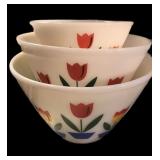 3 pc Tulip Mixing Bowl FIRE KING Set