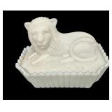 Westmoreland Milk Glass Lion Covered Dish-OLD