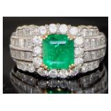 Platinum/Gold 2.90 ct Natural Emerald/Diamond Ring