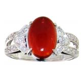 Platinum 2.24 ct Fire Opal & Diamond Ring