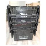 4 black heavy duty storage totes, interlock lids