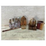 Peruvian 4 Women Statue, 2 Wooden Candle Holders,