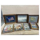 Framed American Flag Picture, 2x Asian Framed