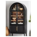 Black Enzo Storage Cabinet with Rattan Doors,