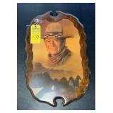 JOHN WAYNE PICTURE ON OVAL WOOD PLAQUE WITH CLEAR