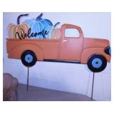 Autumn metal pickup truck yard art sign, 31" long