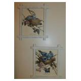 2 wooden birds prints, framed, 10.5" x 12"